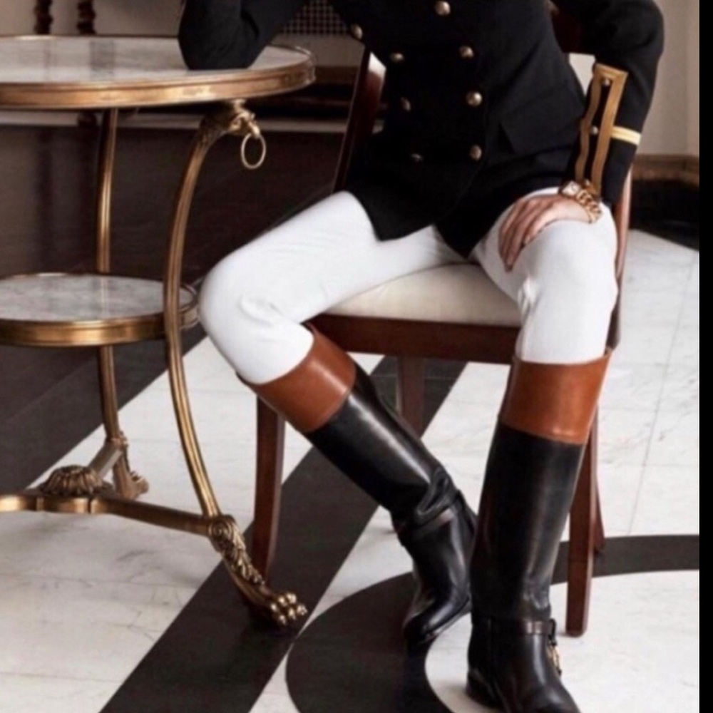 EUC Ralph Lauren two Tone tall leather boots equestrian style